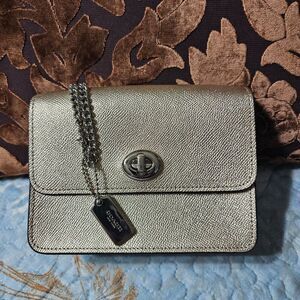 Coach Bowery Crossbody Purse in Metallic Champange/ Platinum color